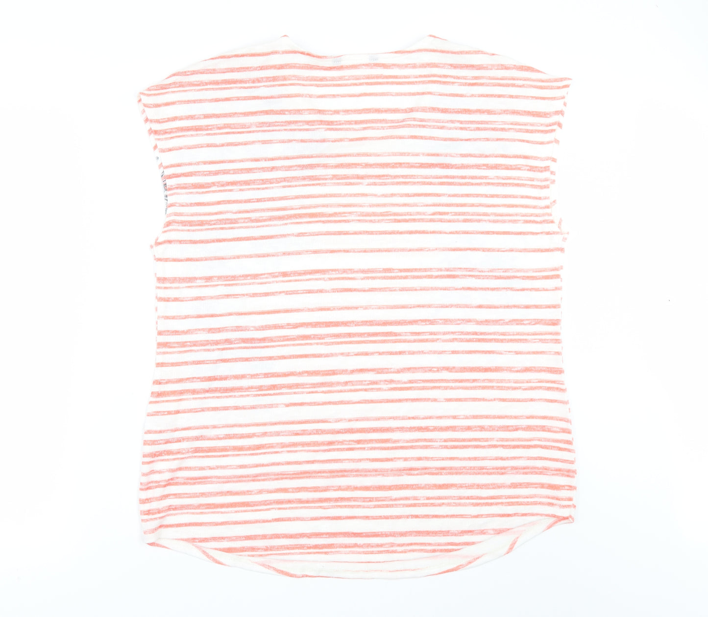 Preworn Womens Orange Striped  Basic T-Shirt Size 14