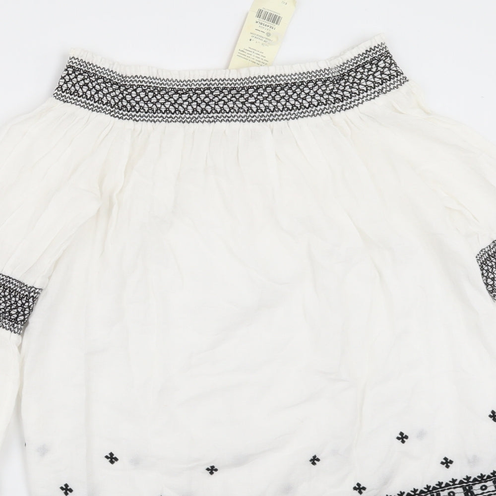 Miss Selfridge Womens White Geometric  Ringer Blouse Size 8  - flared sleeves