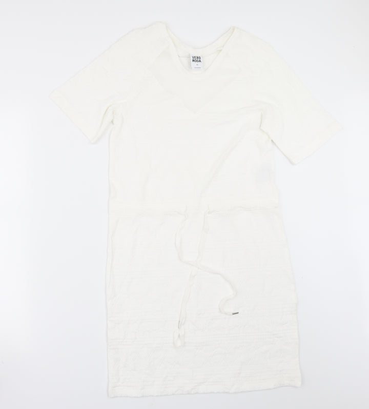 VERO MODA Womens White   T-Shirt Dress  Size XS  - Drawstring waist