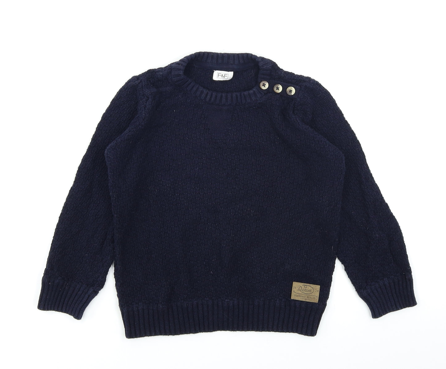 F&F Boys Blue  Knit Pullover Jumper Size 4-5 Years