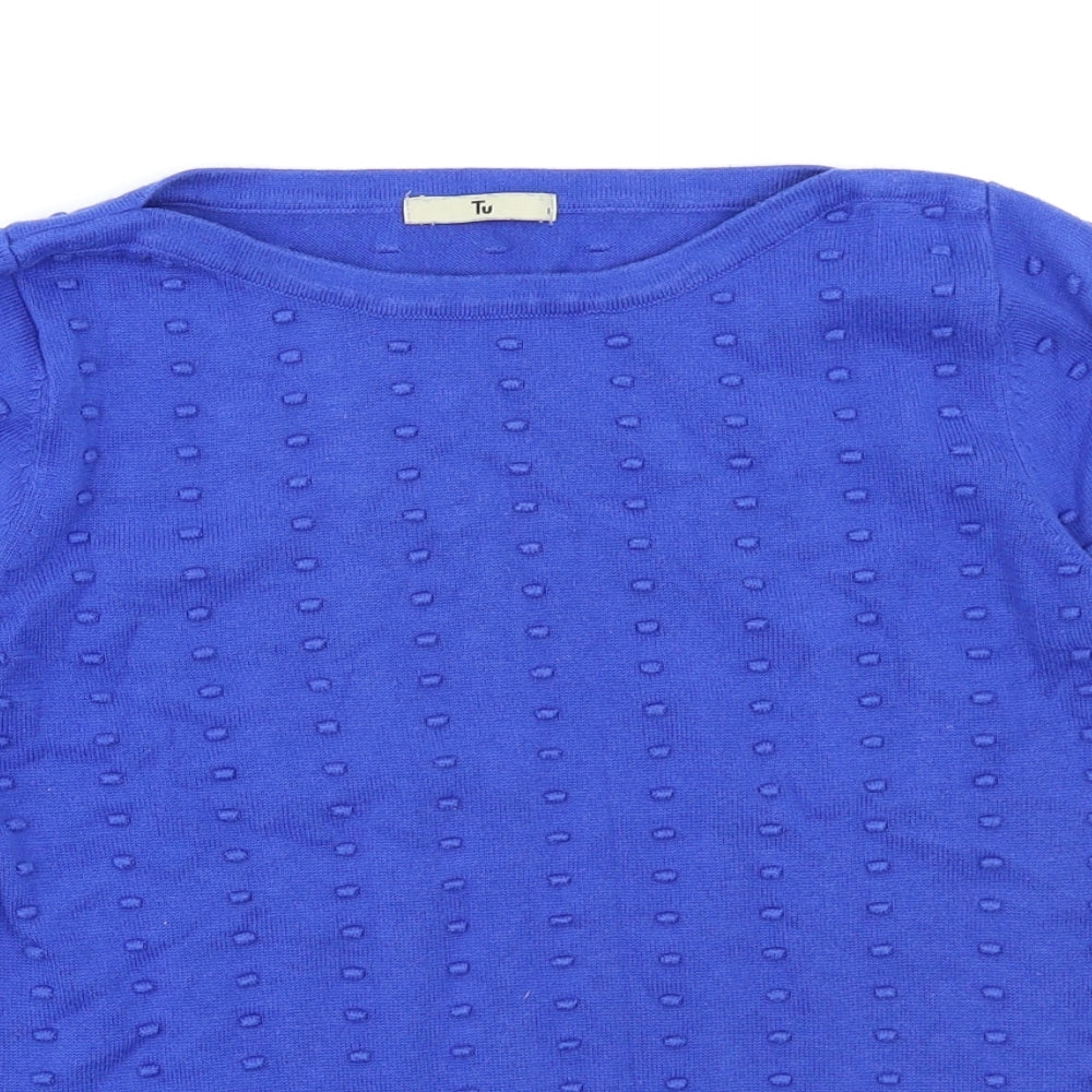 TU Womens Blue Polka Dot Knit Basic T-Shirt Size 8
