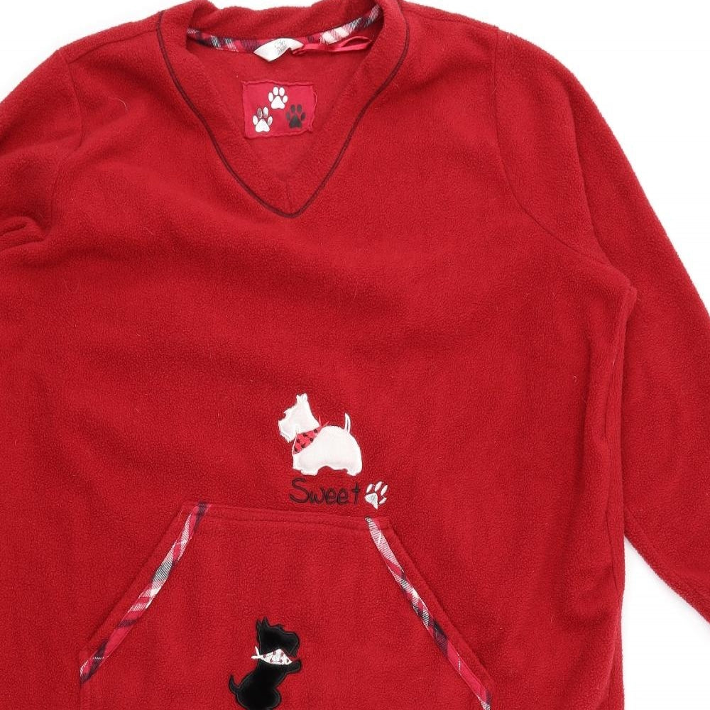 BM Womens Red Solid Fleece Top Nightshirt Size 10  - Scottie Dog