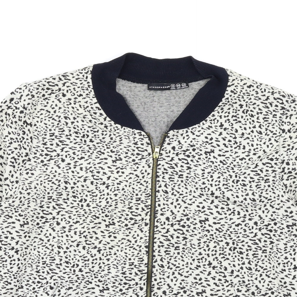 Atmosphere Womens White Animal Print  Full Zip Sweatshirt Size 16