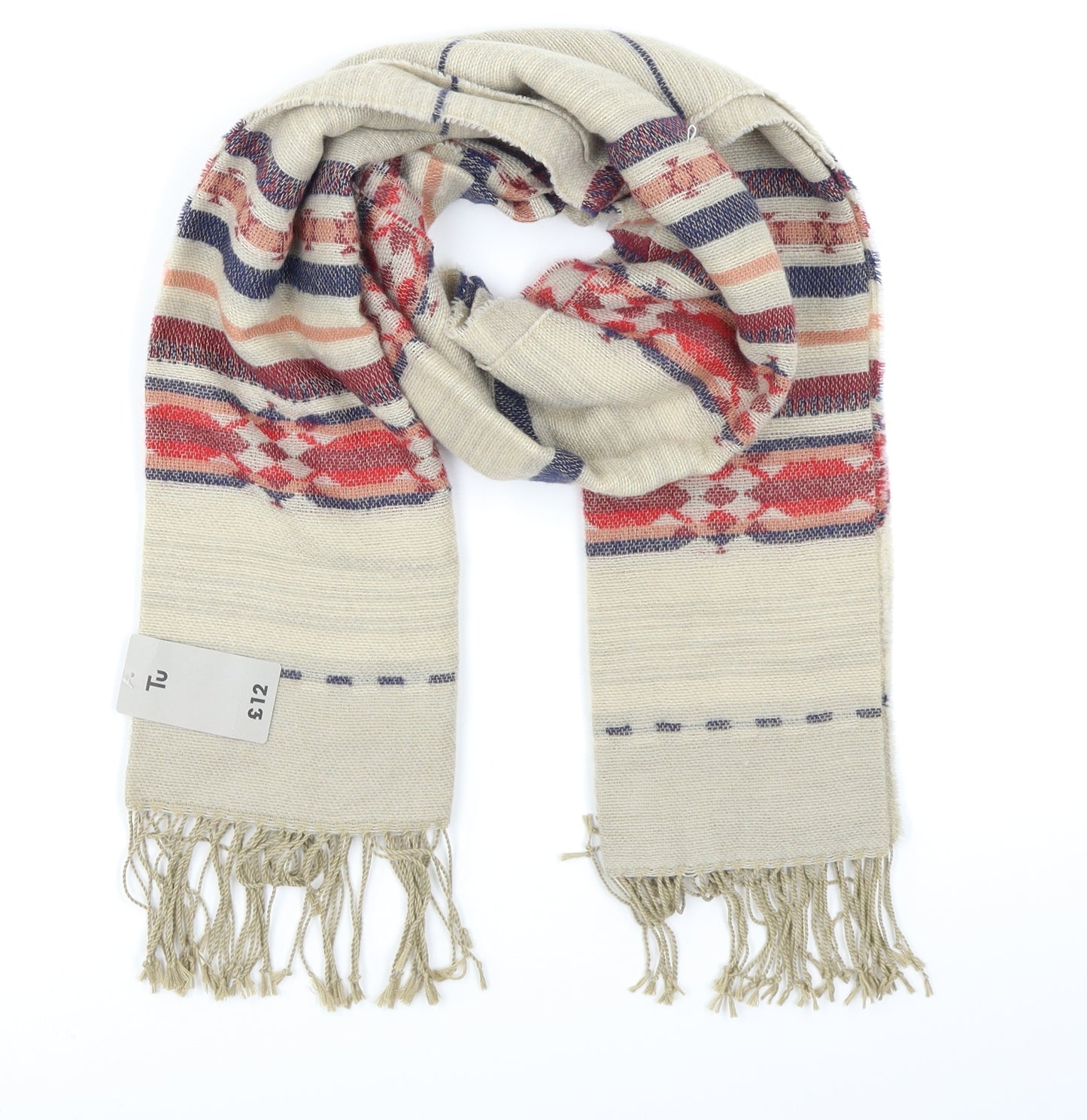 TU Unisex Beige Fair Isle   Scarf