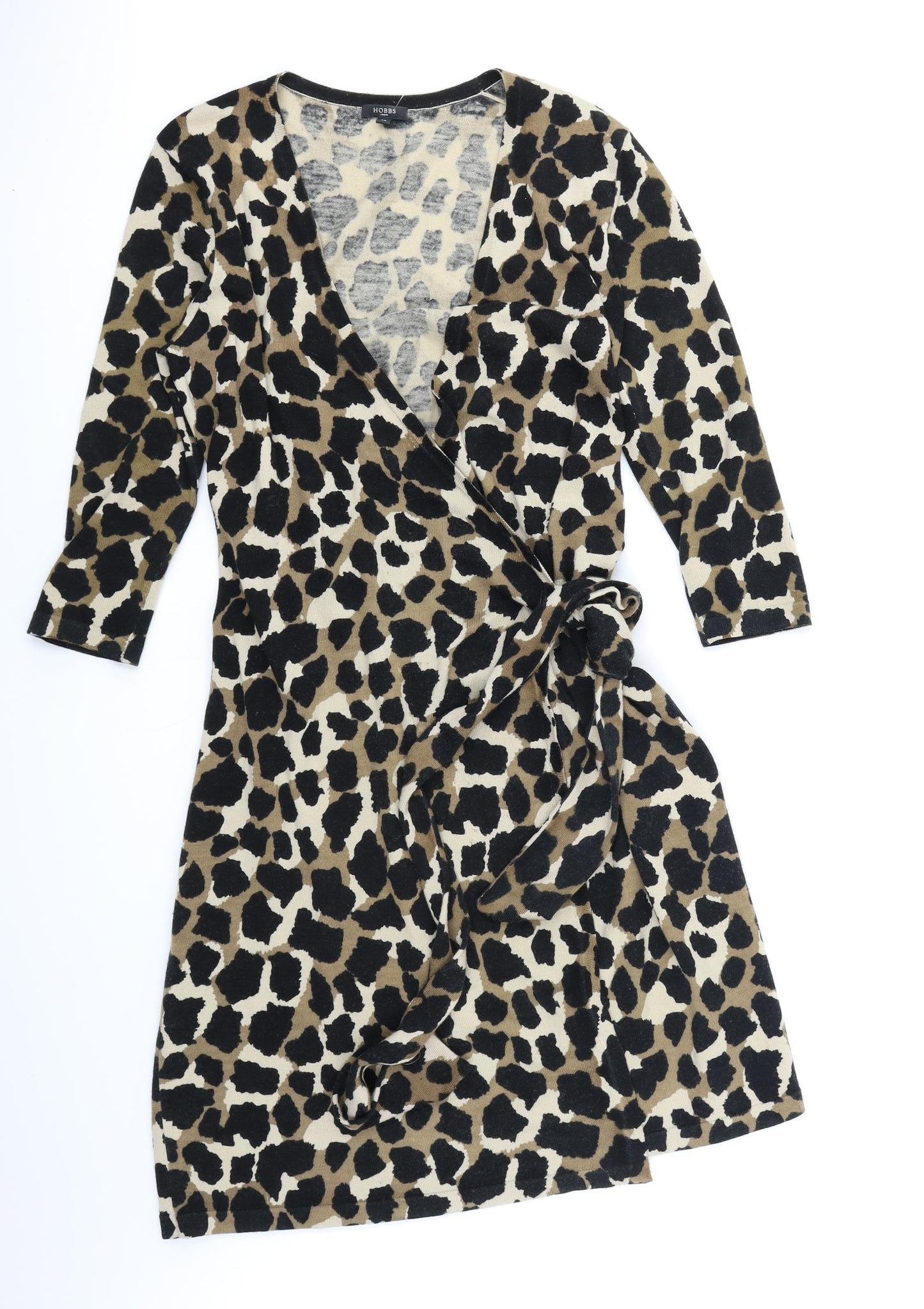Hobbs Womens Brown Animal Print Knit Wrap Dress  Size 14