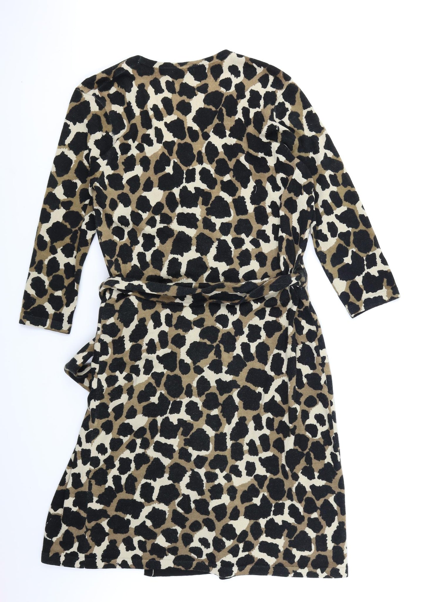 Hobbs Womens Brown Animal Print Knit Wrap Dress  Size 14