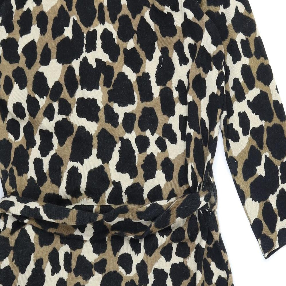 Hobbs Womens Brown Animal Print Knit Wrap Dress  Size 14