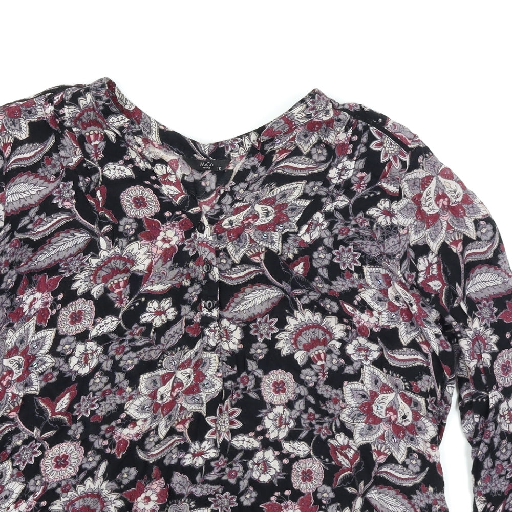 M&Co Womens Black Paisley  Basic Blouse Size 12