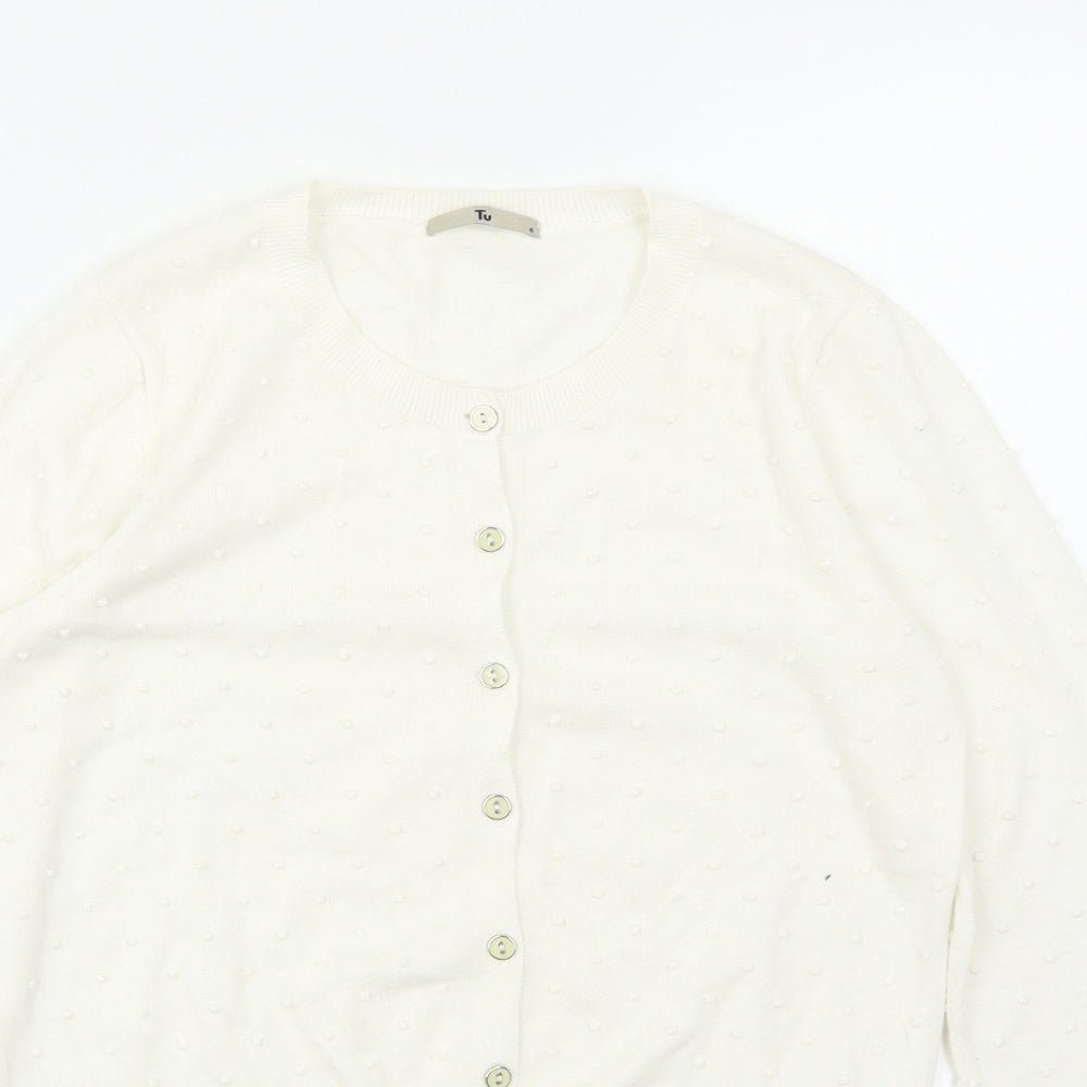 TU Womens White Polka Dot  Cardigan Jumper Size 8