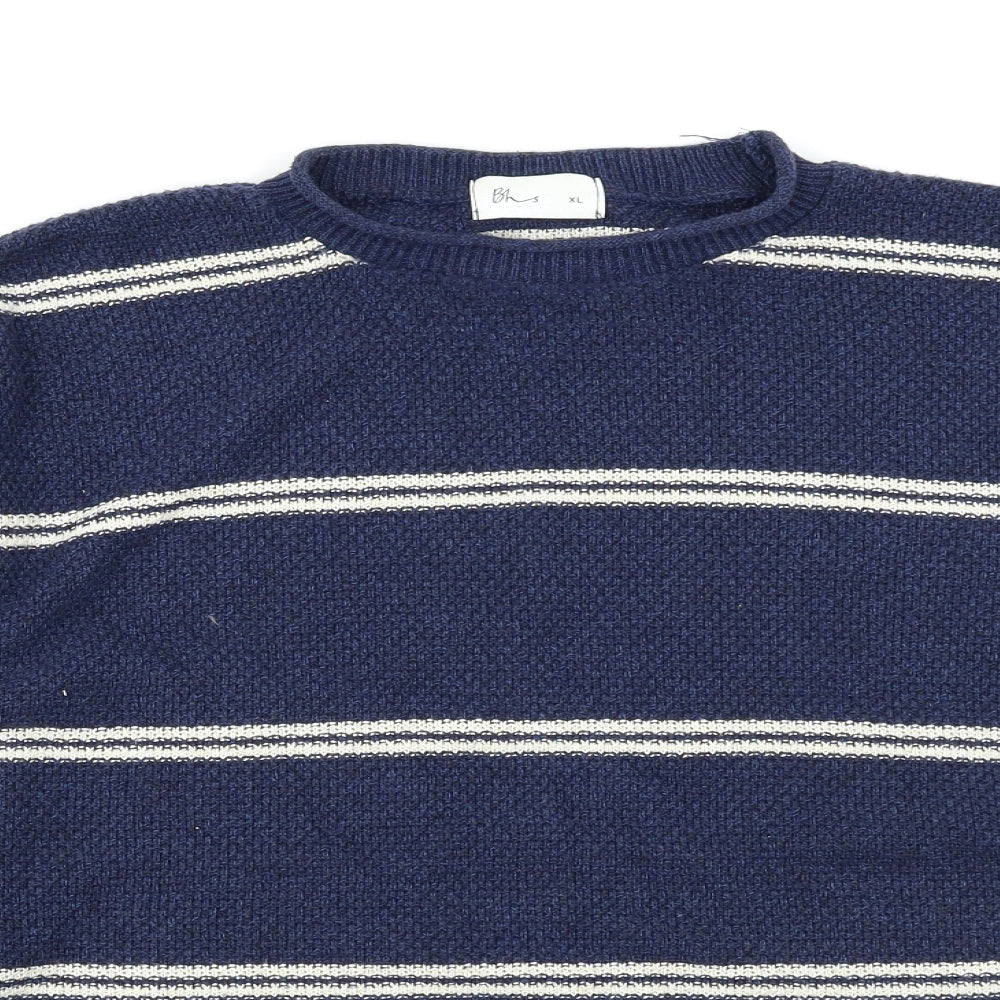 BHS Mens Blue Striped  Pullover Jumper Size XL
