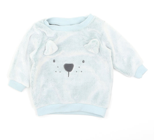 Front view of Next Baby Blue Basic T-Shirt, size 3-6, Months - Bear
