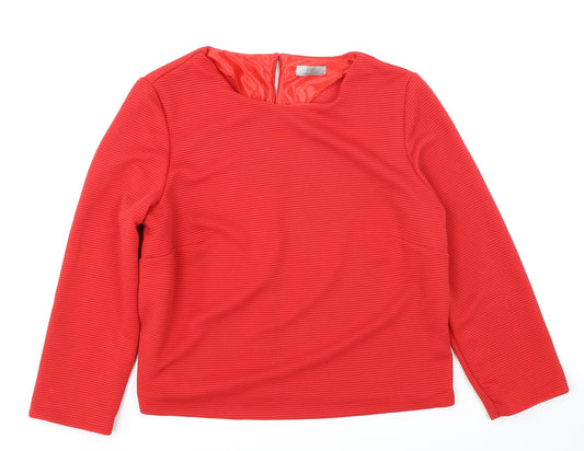 Front view of F&F women’s red basic blouse, size UK 12, - ribbed