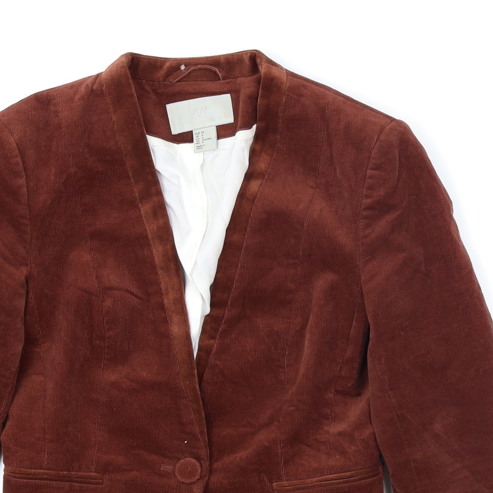 H&M Womens Brown  Corduroy Jacket Blazer Size 6