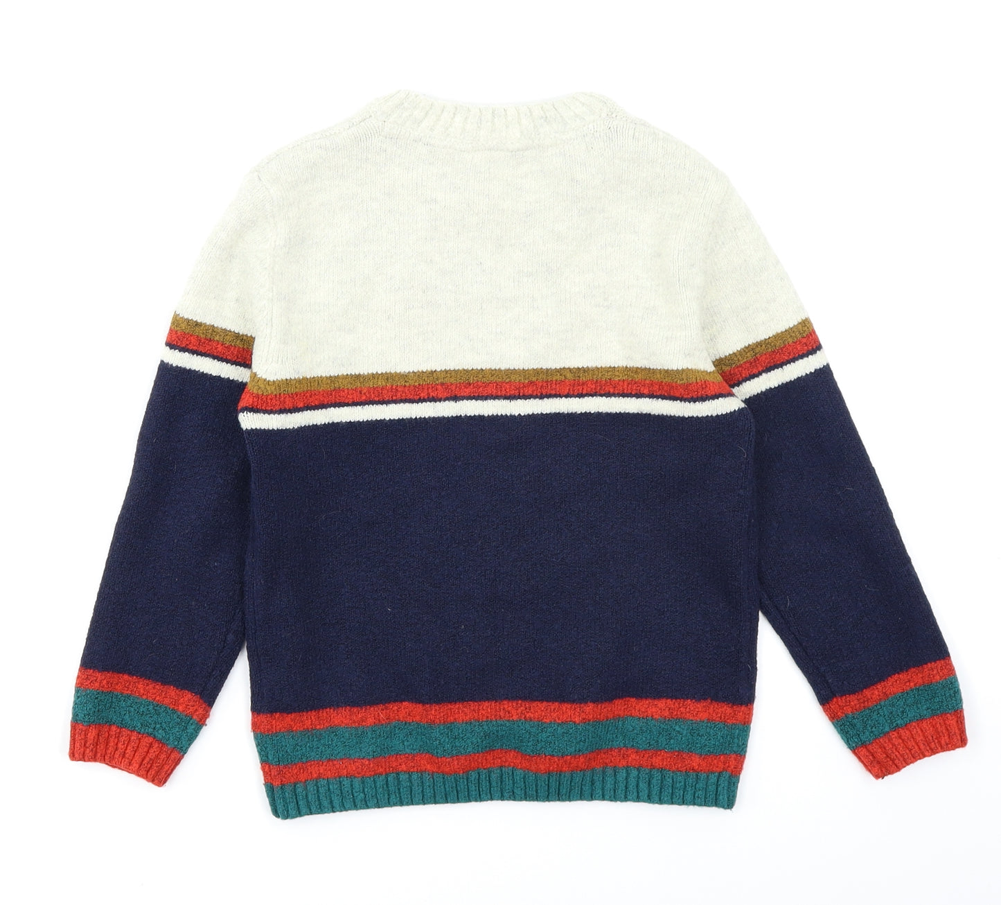 M&S Boys Blue Colourblock Knit Pullover Jumper Size 6-7 Years