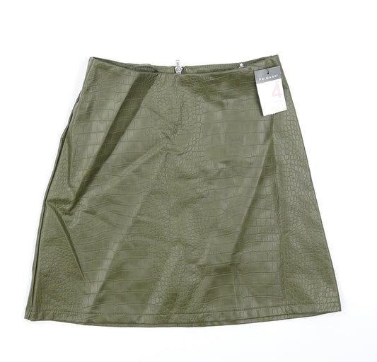 Front view of Primark women’s green animal print a-line skirt, size UK 4