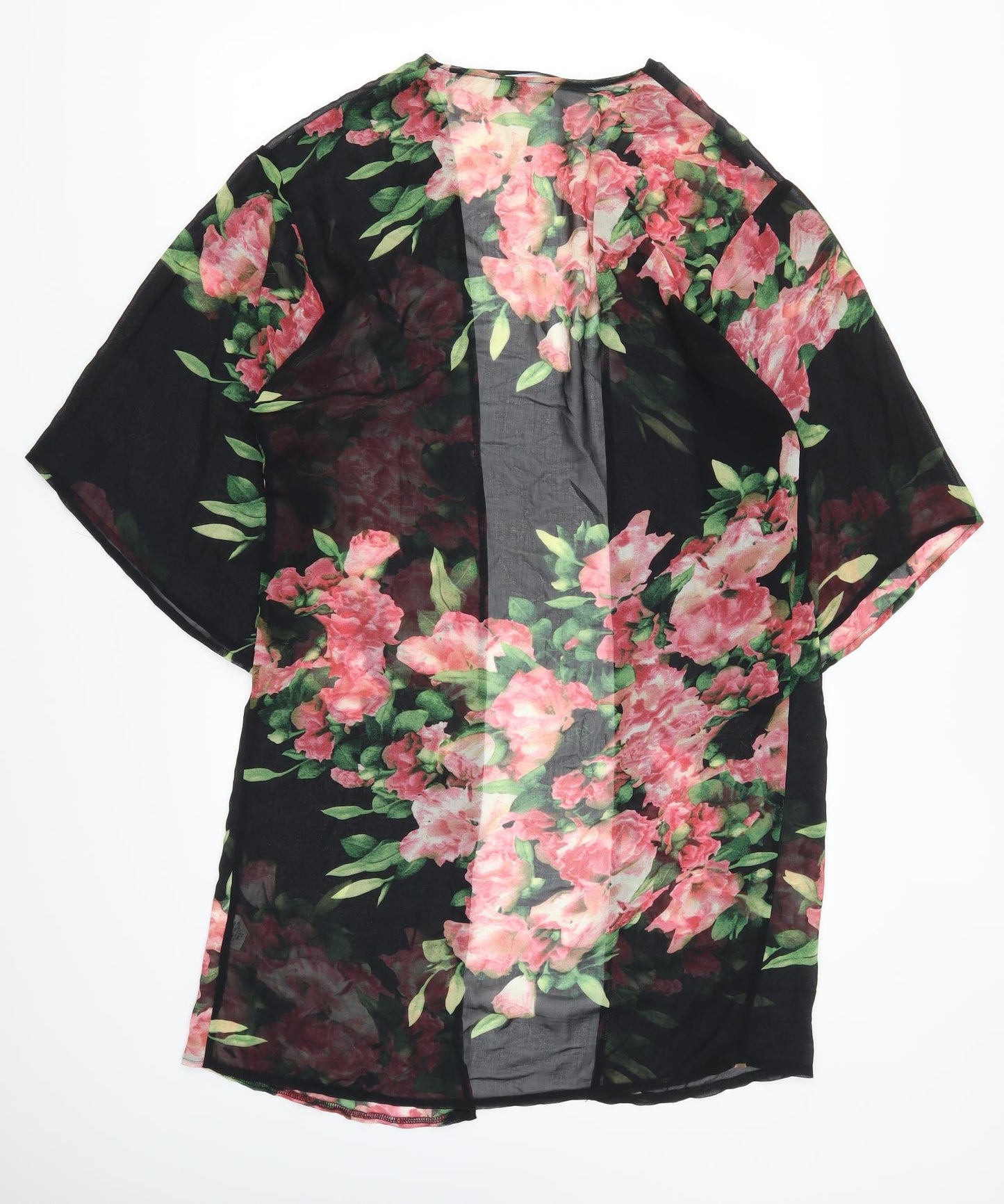 AX Paris Womens Black Floral  Kimono Jacket Size S  - Pink Flowers
