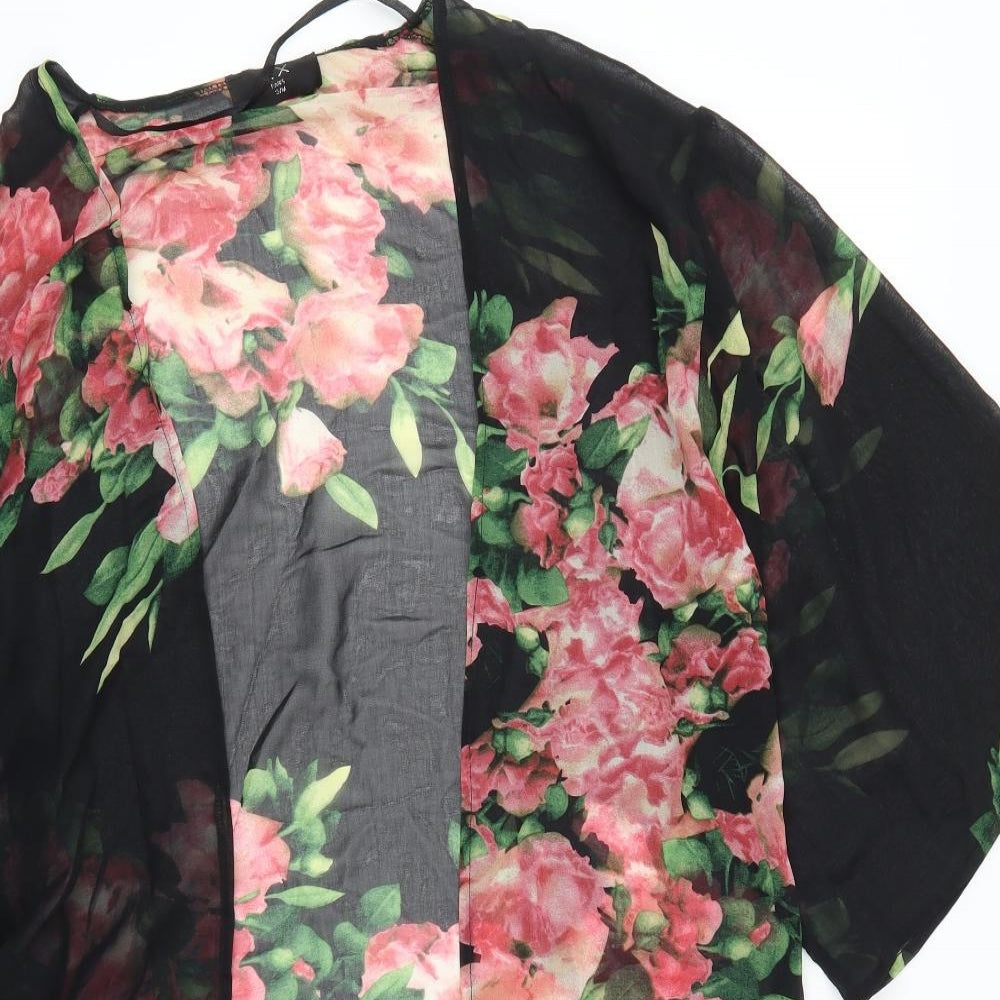 AX Paris Womens Black Floral  Kimono Jacket Size S  - Pink Flowers