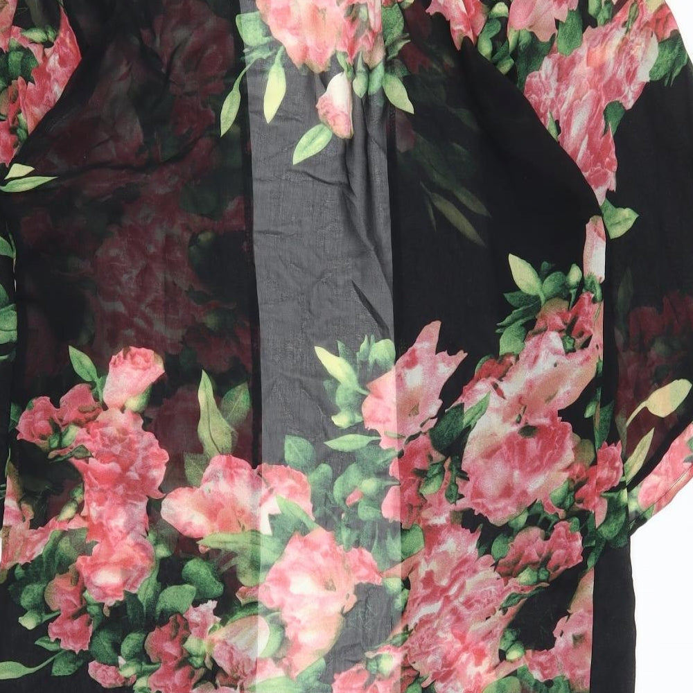 AX Paris Womens Black Floral  Kimono Jacket Size S  - Pink Flowers