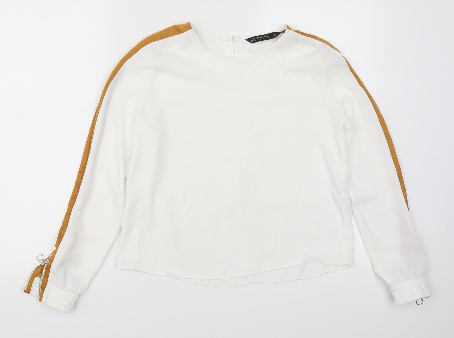 Zara Womens White Striped  Basic T-Shirt Size XS  - Beige Stripe