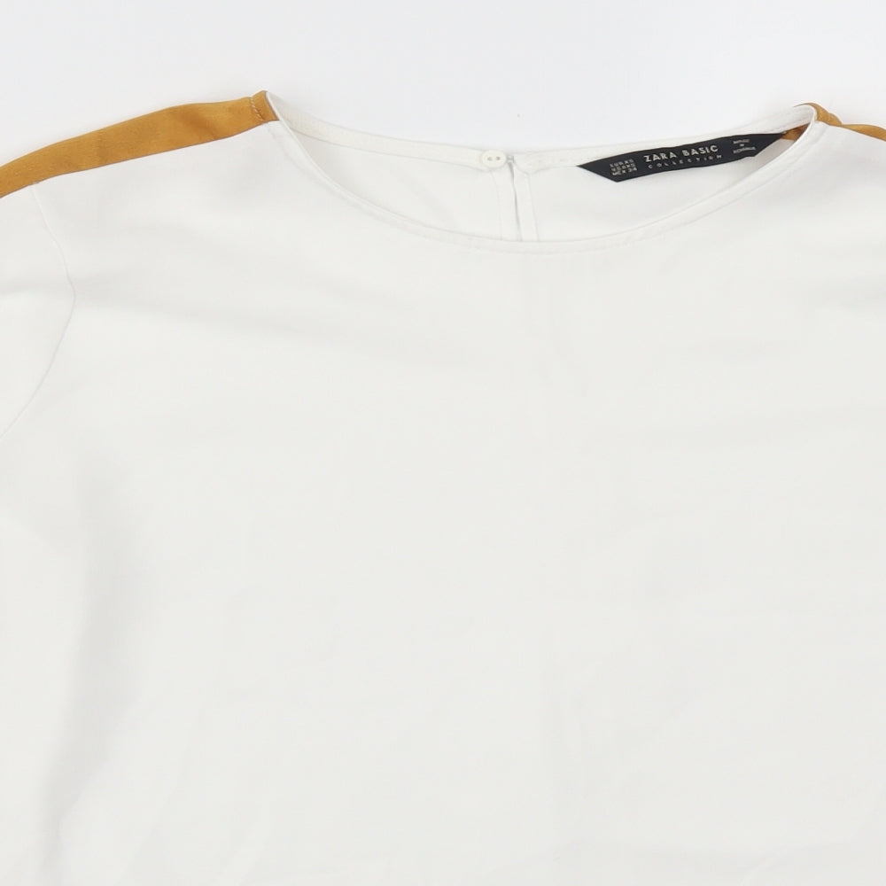 Zara Womens White Striped  Basic T-Shirt Size XS  - Beige Stripe