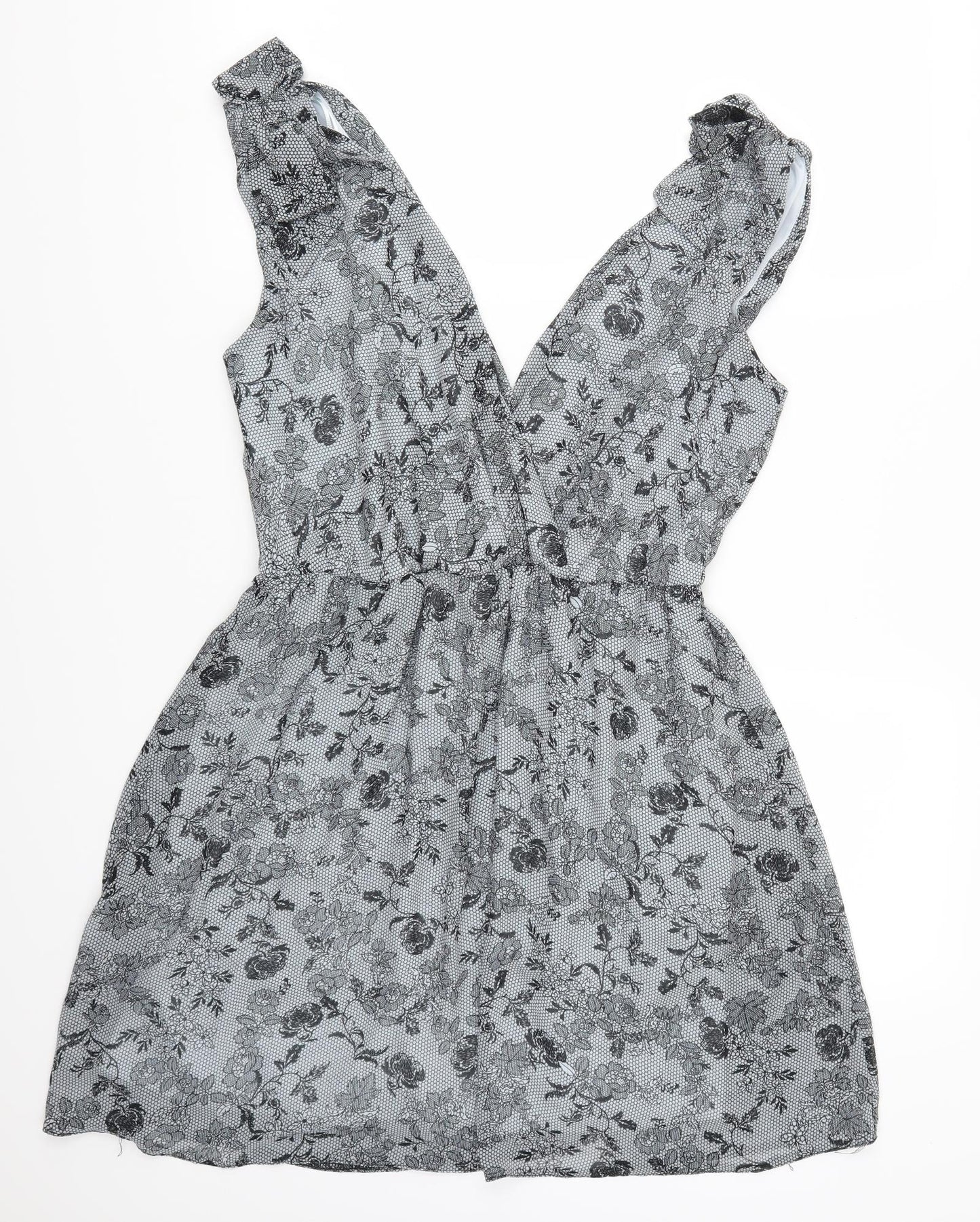 Red Herring Womens Grey Floral  Skater Dress  Size 14