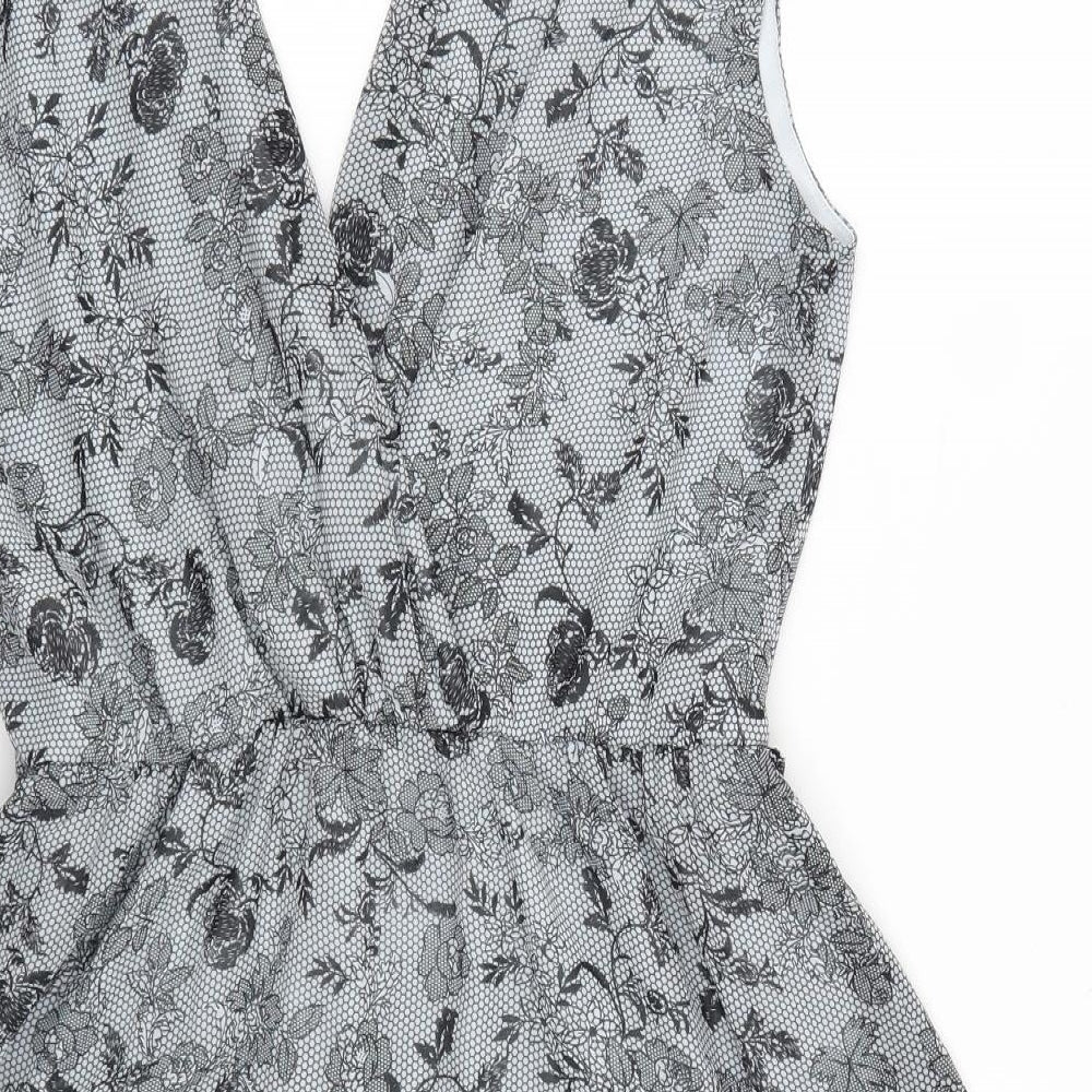 Red Herring Womens Grey Floral  Skater Dress  Size 14