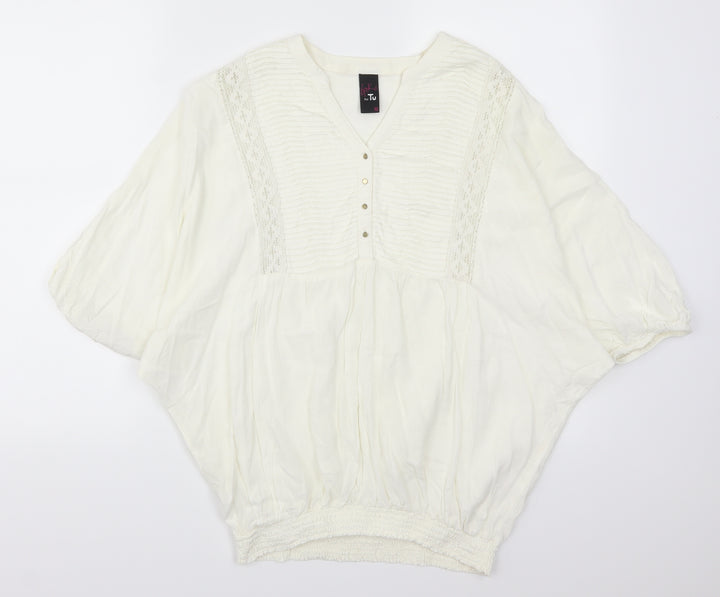 TU Womens White Basic Blouse Size 10 - Cream