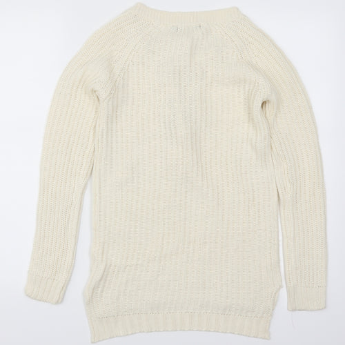 Brave Soul Womens Beige   Pullover Jumper Size 8  - Cream Lace Up