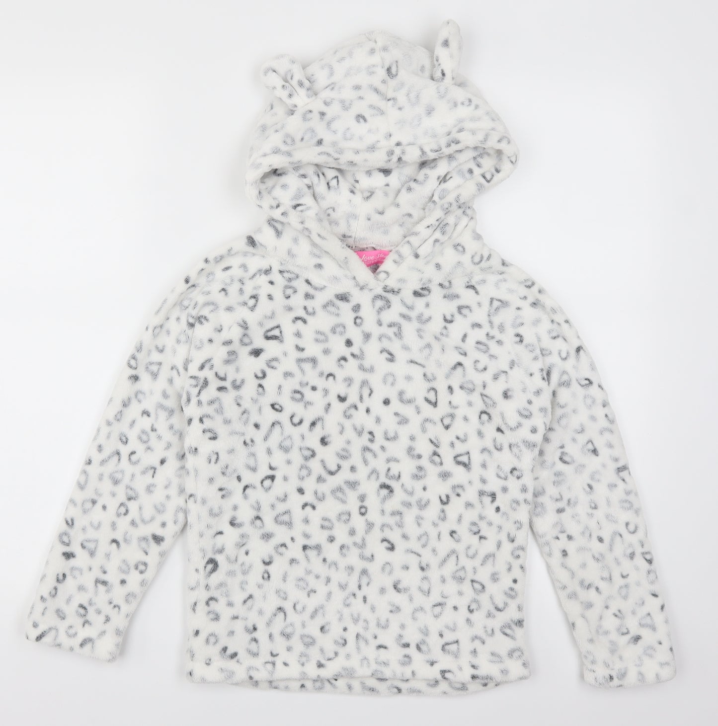 Love Sleep Girls White Animal Print  Top Pyjama Top Size 9-10 Years  - Ears on Hood