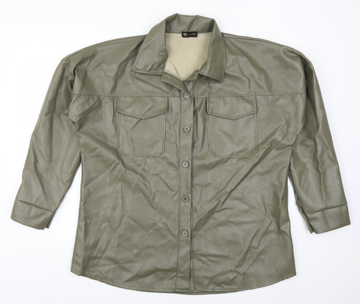 I SAW IT FIRST Womens Green   Basic Button-Up Size L