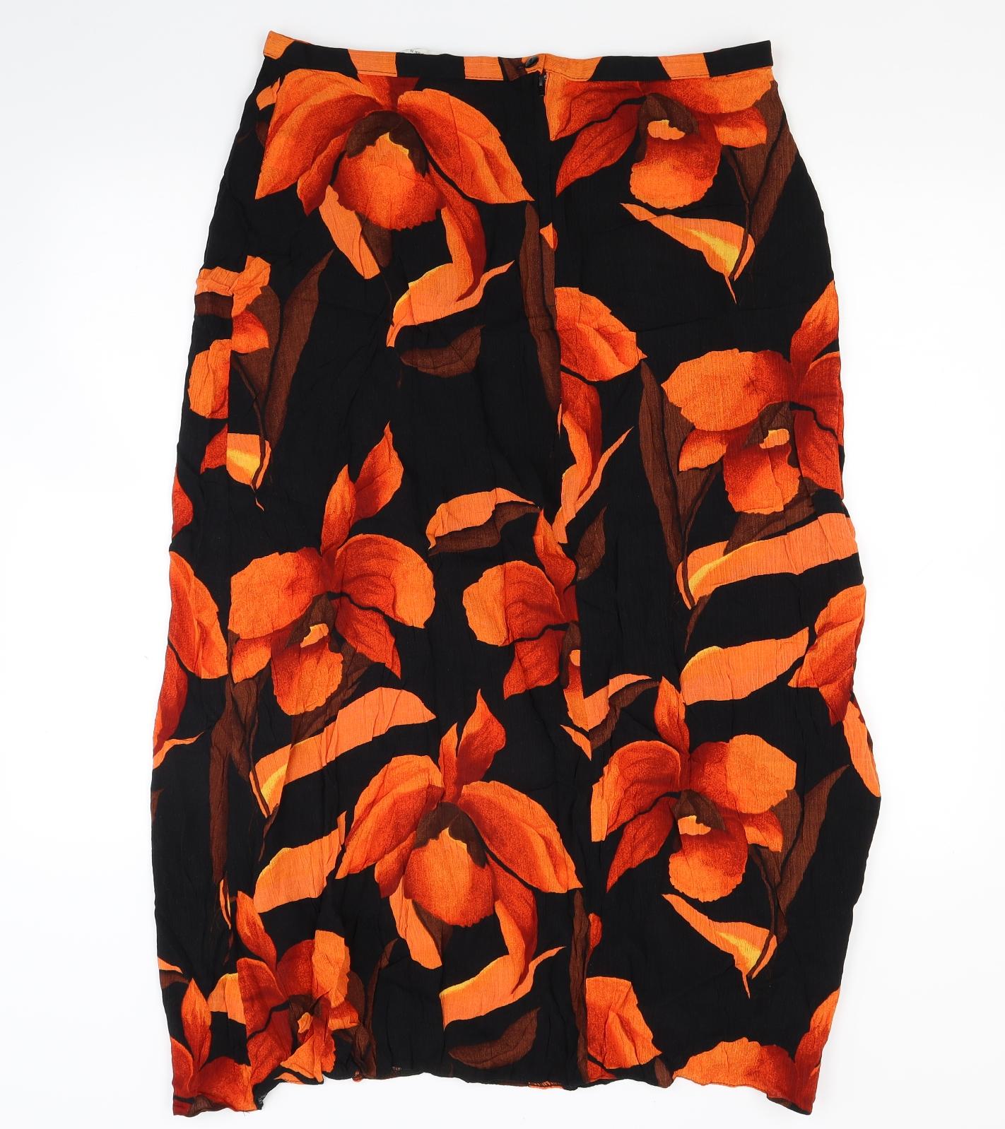 Dorothy Perkins Womens Orange Floral  Flare Skirt Size 18