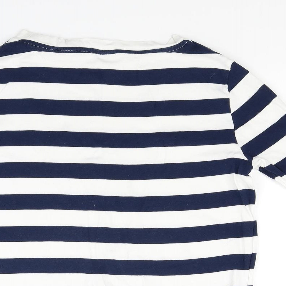 Cotton Traders Womens White Striped Jersey Basic T-Shirt Size 14