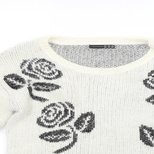 Atmosphere Womens White Floral Knit Pullover Jumper Size 12