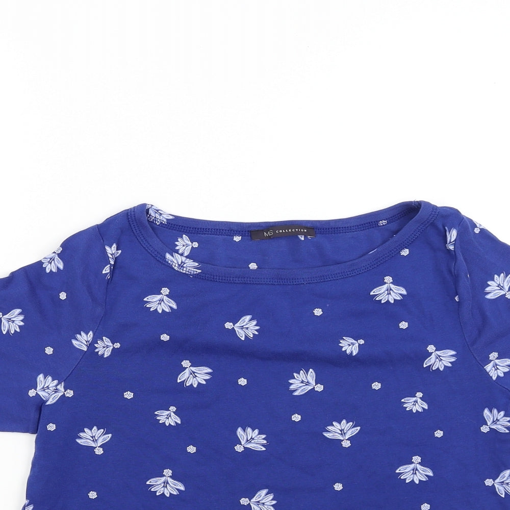 Marks and Spencer Womens Blue Floral Jersey Basic T-Shirt Size 16