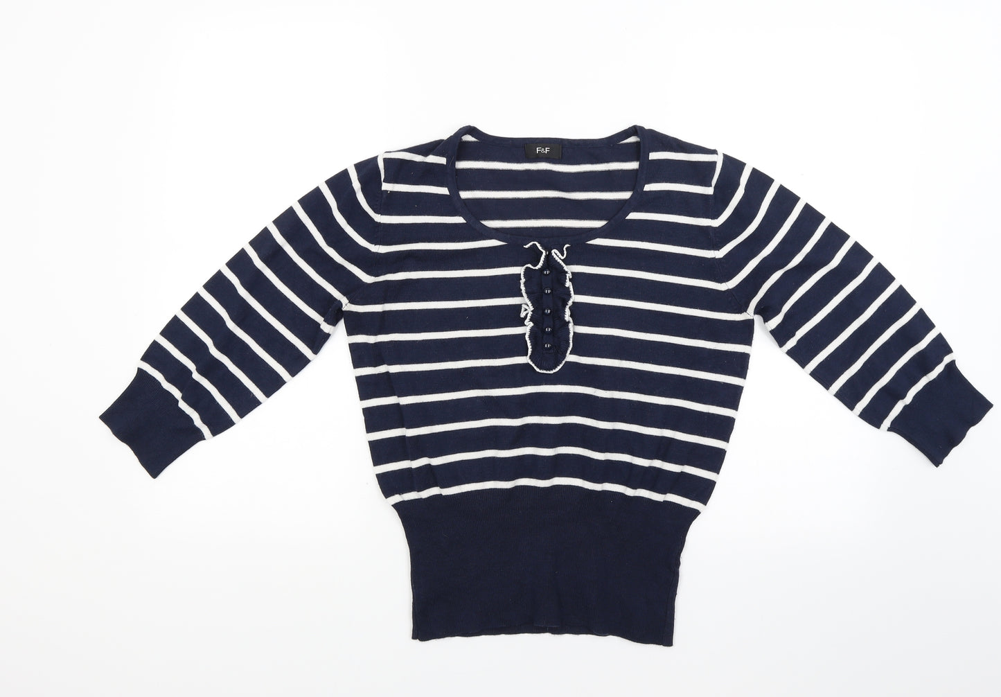 F&F Womens Blue Striped Knit Pullover Jumper Size 14