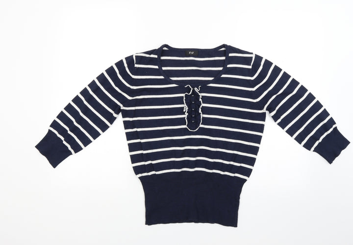 F&F Womens Blue Striped Knit Pullover Jumper Size 14