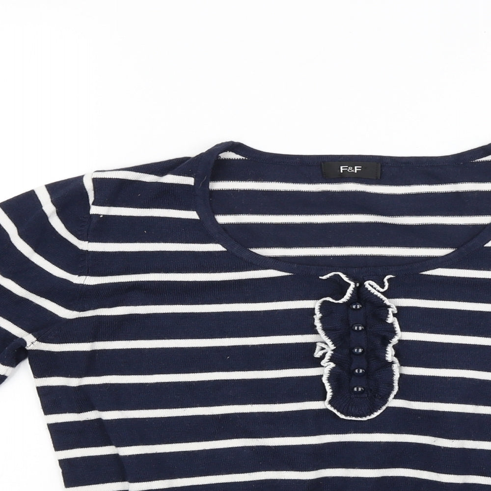 F&F Womens Blue Striped Knit Pullover Jumper Size 14