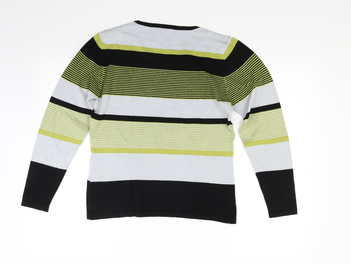 Text Womens Green Striped Knit Pullover Jumper Size M