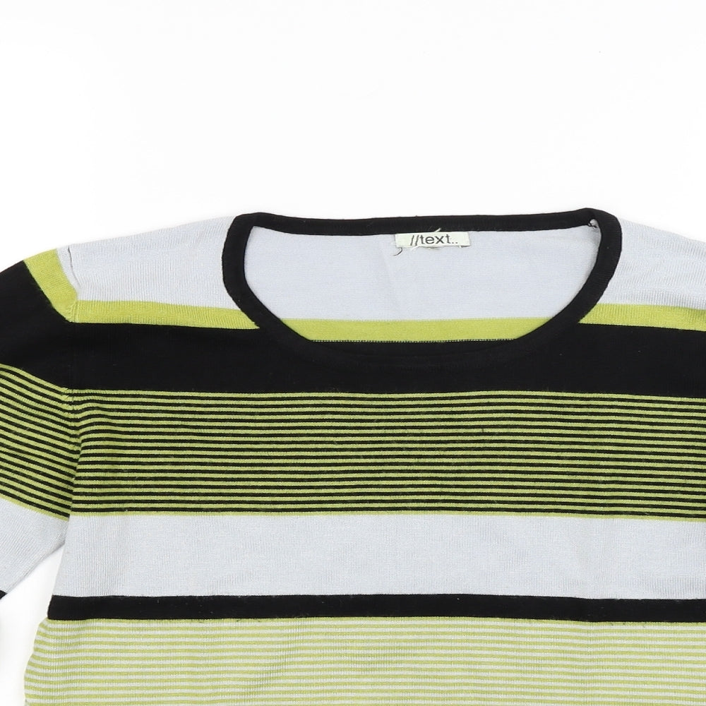 Text Womens Green Striped Knit Pullover Jumper Size M