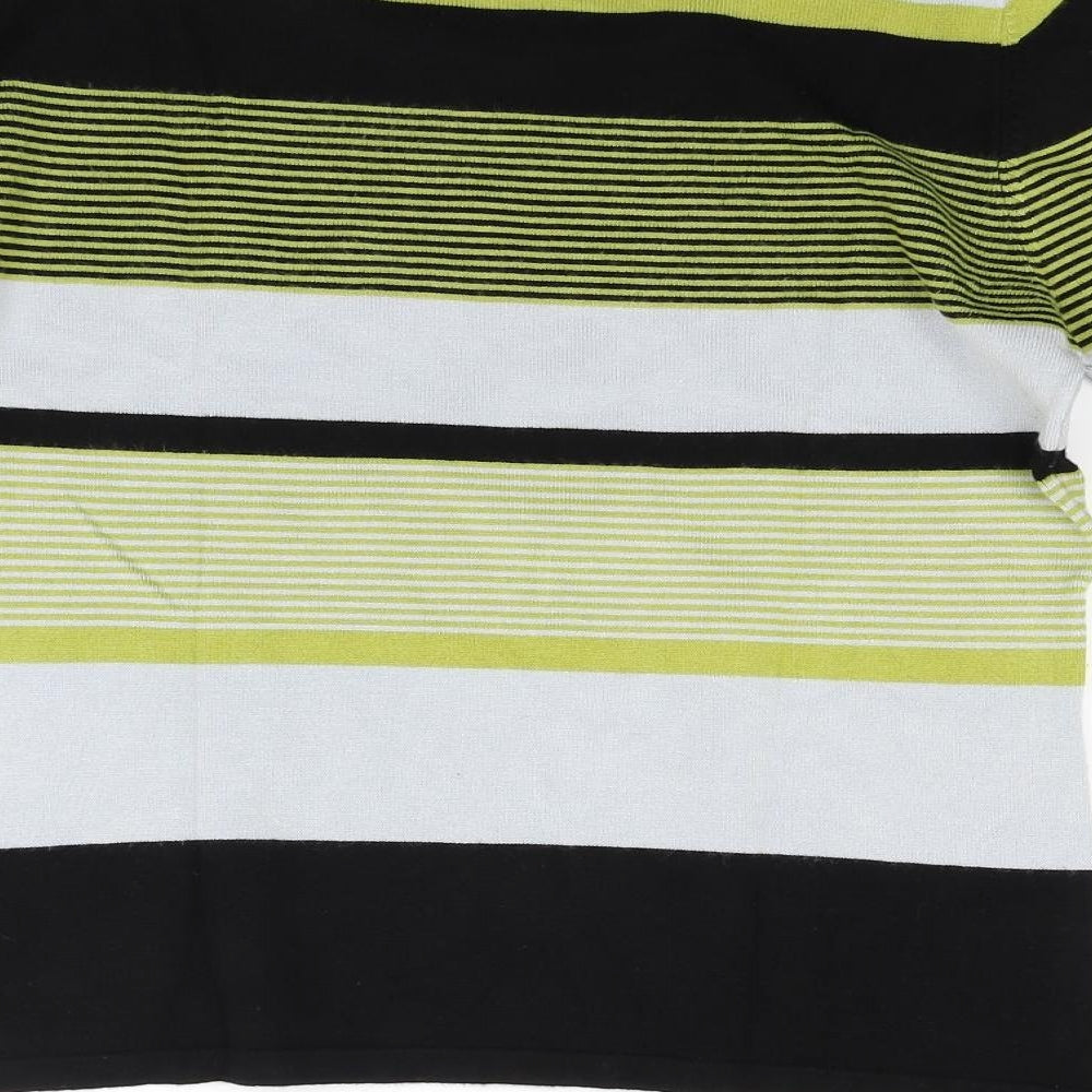 Text Womens Green Striped Knit Pullover Jumper Size M