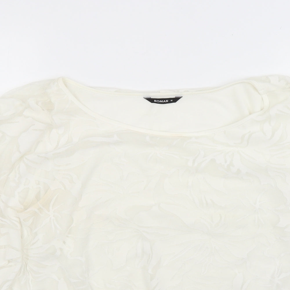Roman Womens White Floral  Basic Blouse Size 16