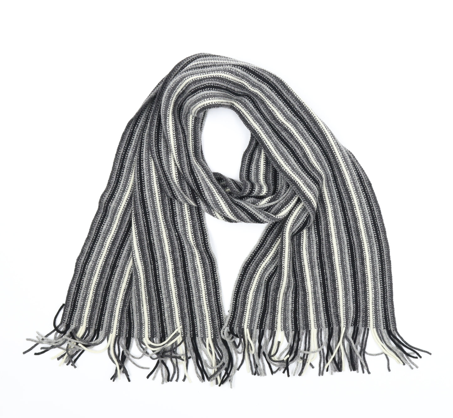 Preworn Unisex Grey Striped  Scarf  One Size
