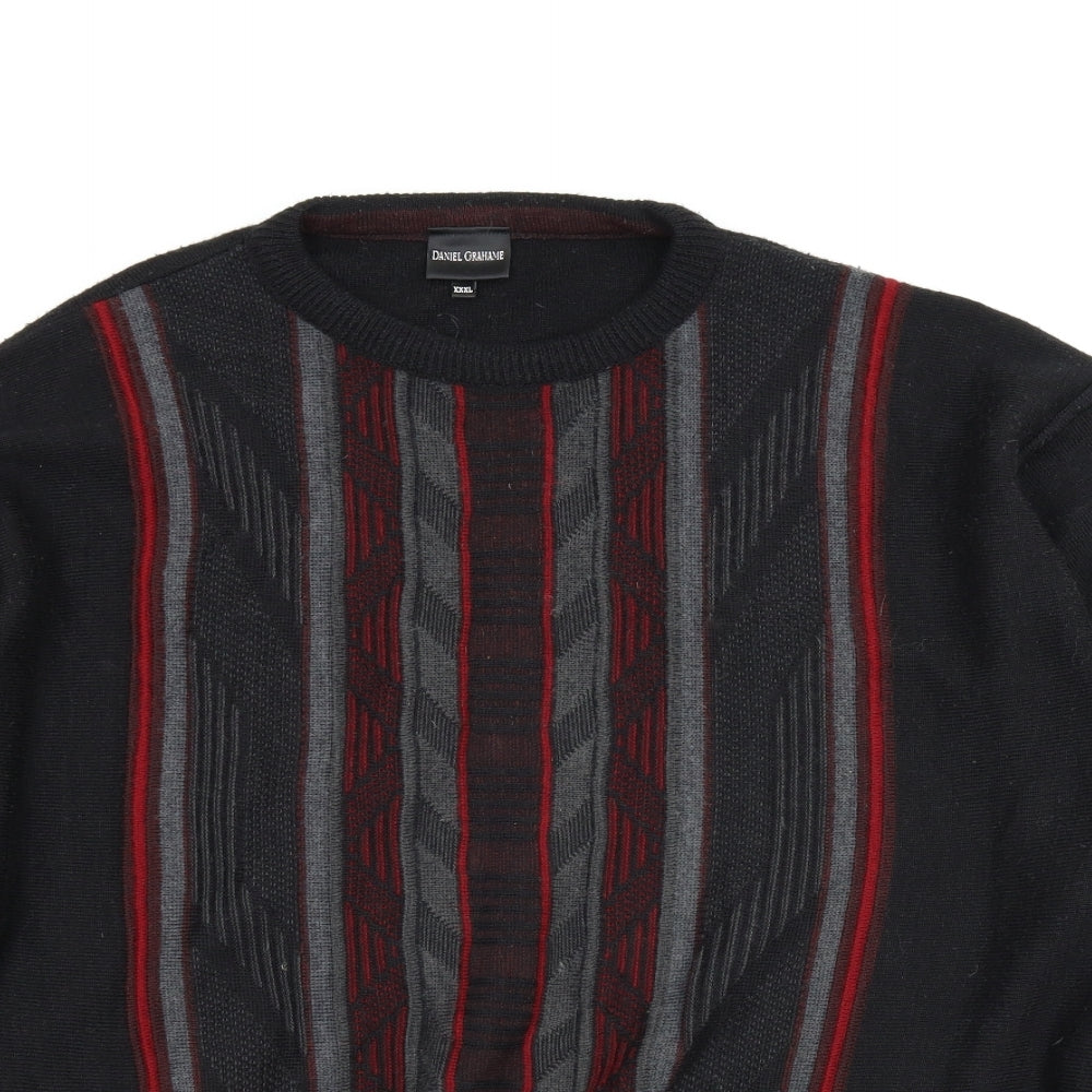 Daniel Grahame Mens Black Striped  Pullover Jumper Size 3XL
