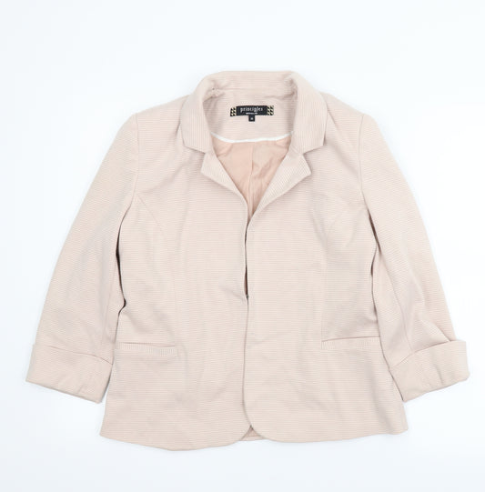 Front view of Principles Princples women’s pink striped jacket, size UK 12