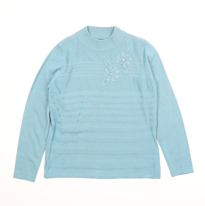 Bonmarché Womens Blue Floral Pullover Jumper Size XS