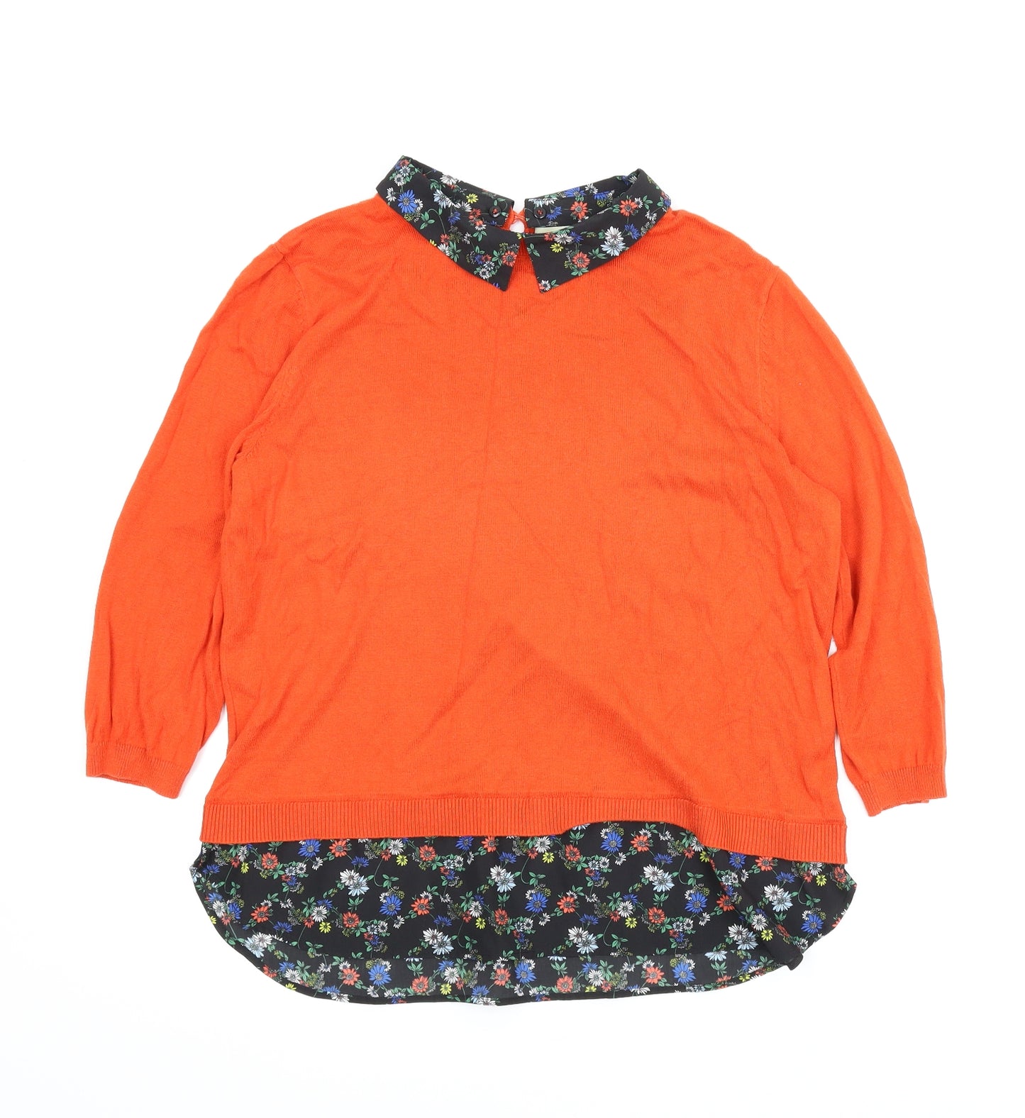 Oasis Womens Orange Floral  Pullover Jumper Size L