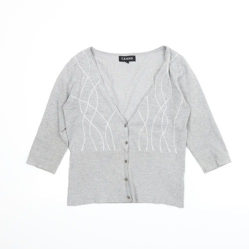 Femme Womens Grey   Cardigan Jumper Size M