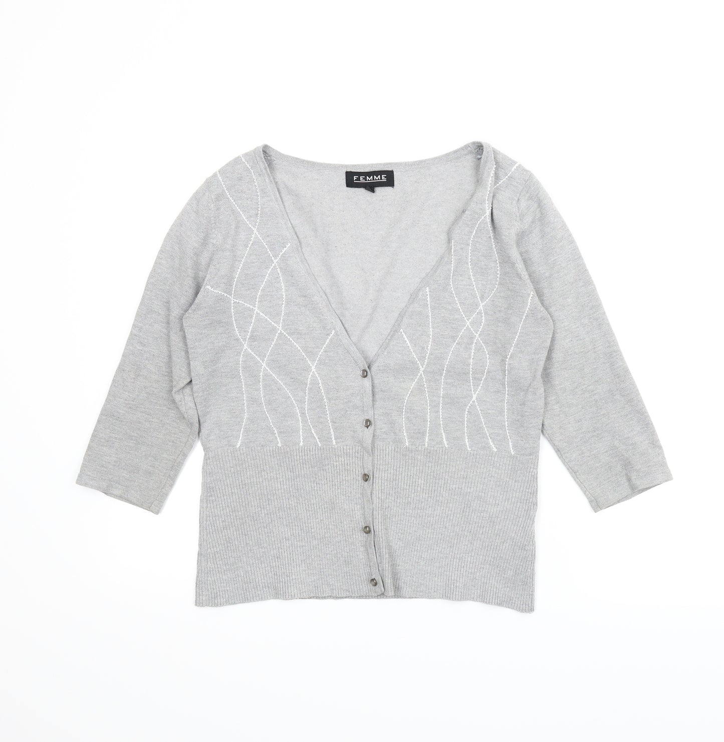 Femme Womens Grey   Cardigan Jumper Size M