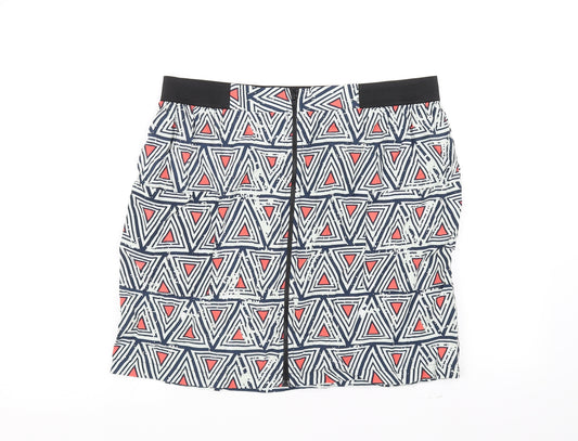 Front view of Limited Edition women’s white geometric flare skirt, size UK 14