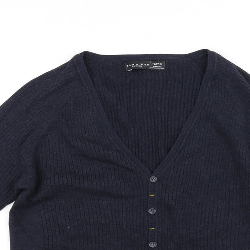 Zara Knit Mens Blue   Cardigan Jumper Size M